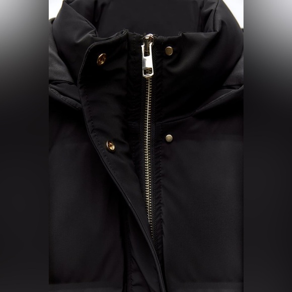 NWT Zara Black Quilted Windproof Jacket with Hood. Size M. - Picture 9 of 16
